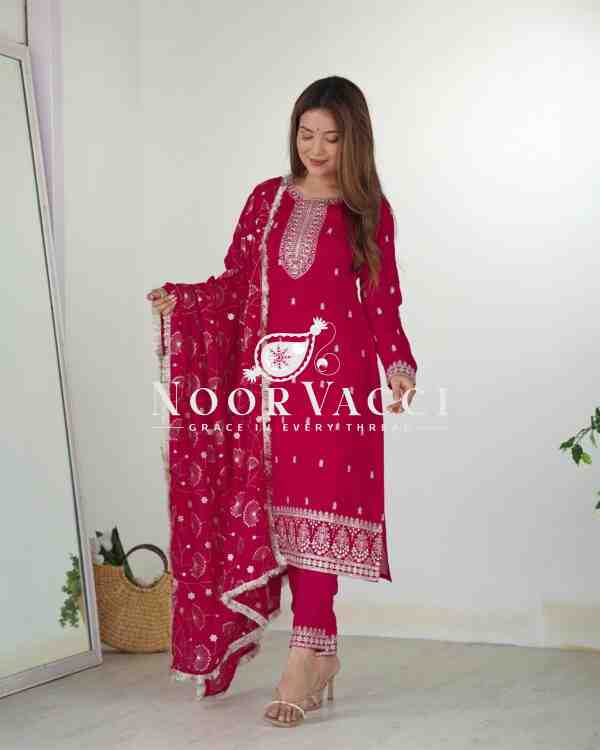 Elegant Pure Blooming Vichitra Silk Kurta Set with Embroidery & Sequence Work - Image 3