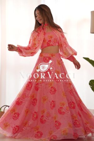 Shop Floral Organza Silk Lehenga Choli Set with Detachable Sleeves