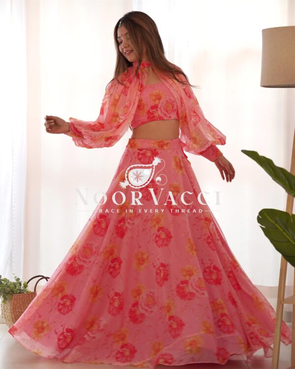 Shop Floral Organza Silk Lehenga Choli Set with Detachable Sleeves