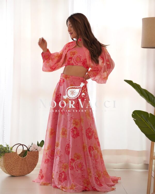 Shop Floral Organza Silk Lehenga Choli Set with Detachable Sleeves - Image 4