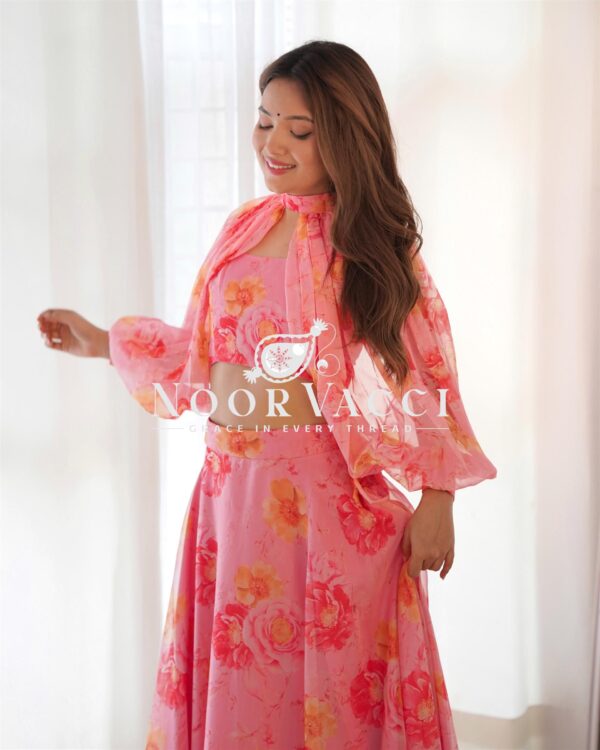Shop Floral Organza Silk Lehenga Choli Set with Detachable Sleeves - Image 2
