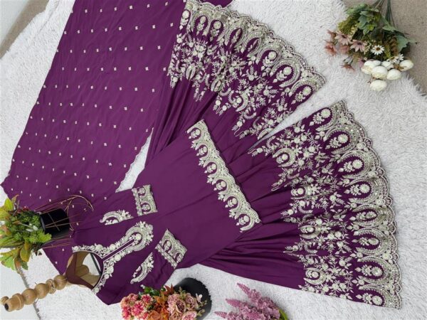 Buy French Crepe Embroidered Top-Sharara Set with Dupatta - Image 7