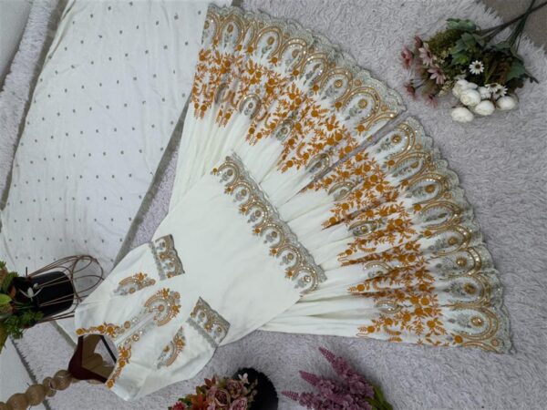 Buy French Crepe Embroidered Top-Sharara Set with Dupatta - Image 6