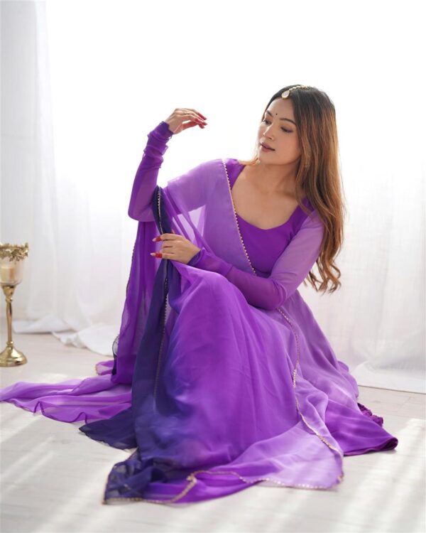 Shop Fox Georgette Colorful Padded Anarkali Set with Dupatta and Pants - Image 5
