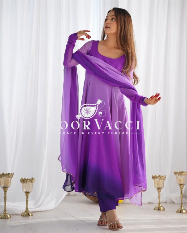 Shop Fox Georgette Colorful Padded Anarkali Set with Dupatta and Pants - Image 6