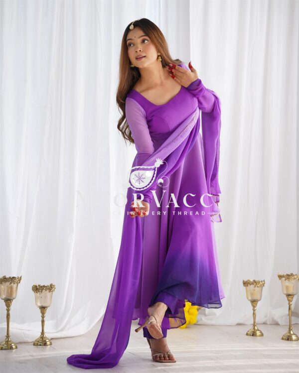 Shop Fox Georgette Colorful Padded Anarkali Set with Dupatta and Pants - Image 3