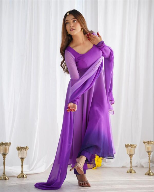 Shop Fox Georgette Colorful Padded Anarkali Set with Dupatta and Pants - Image 3