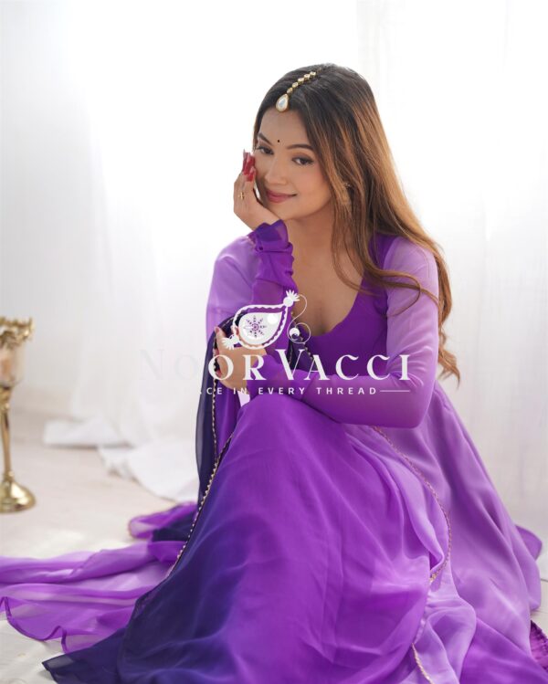 Shop Fox Georgette Colorful Padded Anarkali Set with Dupatta and Pants - Image 4
