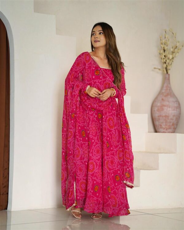Shop Red Chiffon Bandhej Anarkali Set with Dupatta