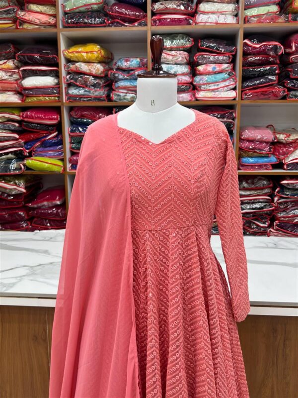 Shop Lucknowi Georgette Embroidered Anarkali Suit Set with Ruffle Dupatta - Image 12