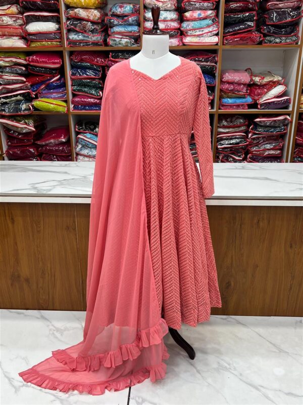 Shop Lucknowi Georgette Embroidered Anarkali Suit Set with Ruffle Dupatta - Image 10
