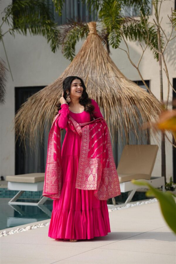 Shop Romansilk Chanderi Anarkali Set with Banarasi Dupatta