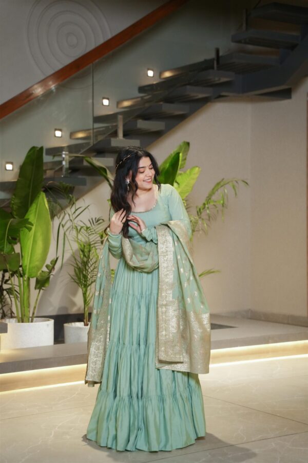 Buy Romansilk Chanderi Anarkali Set with Banarasi Dupatta - Image 8