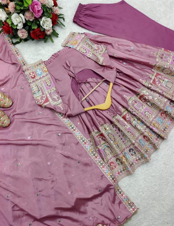 Buy Pure Chinon Silk Embroidered Gown with Bottom and Dupatta Set - Image 5