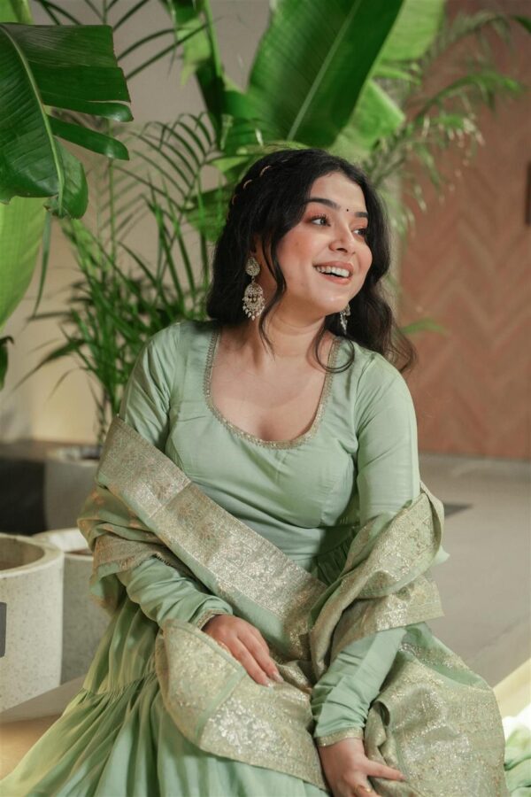 Buy Romansilk Chanderi Anarkali Set with Banarasi Dupatta - Image 3