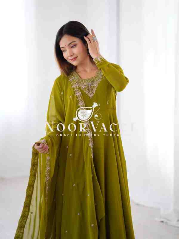 Fox Georgette Anarkali Set with Embroidery & Beads Work - Image 7