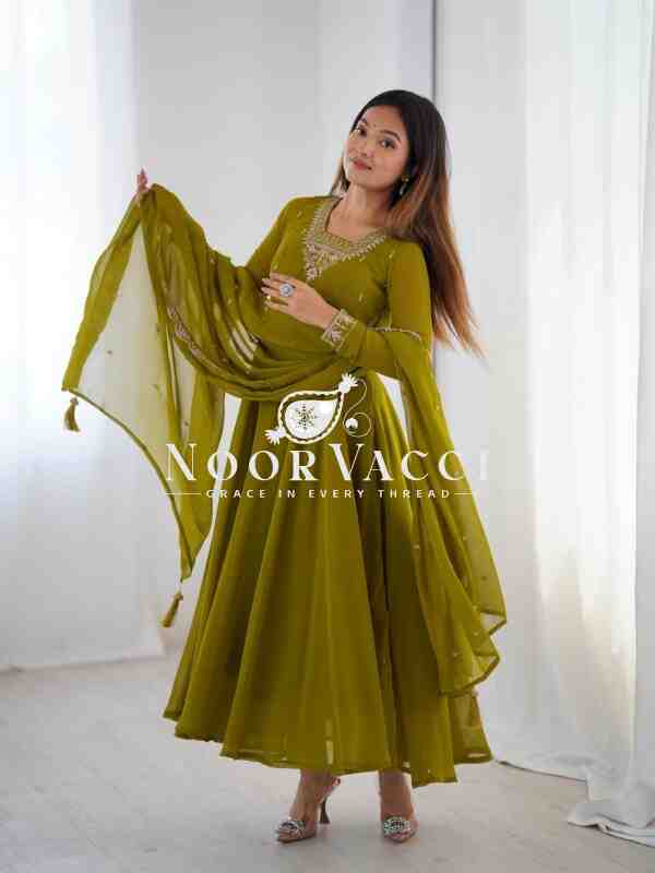Fox Georgette Anarkali Set with Embroidery & Beads Work - Image 4