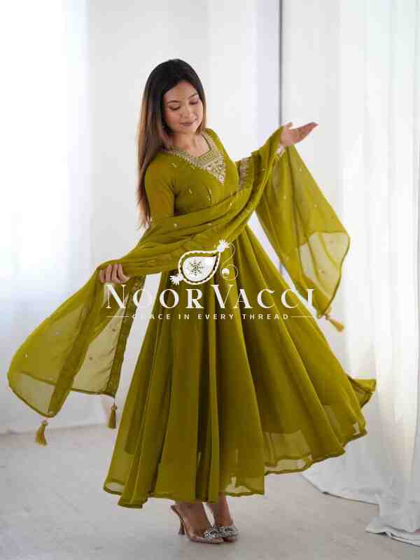 Fox Georgette Anarkali Set with Embroidery & Beads Work - Image 5