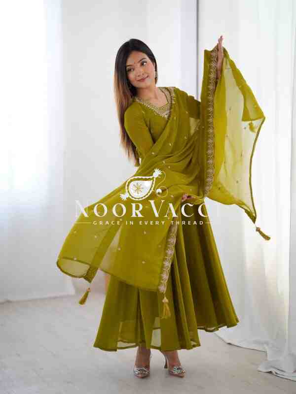 Fox Georgette Anarkali Set with Embroidery & Beads Work - Image 6