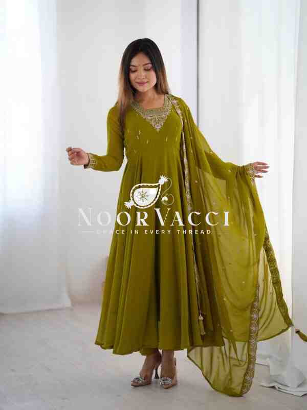 Fox Georgette Anarkali Set with Embroidery & Beads Work
