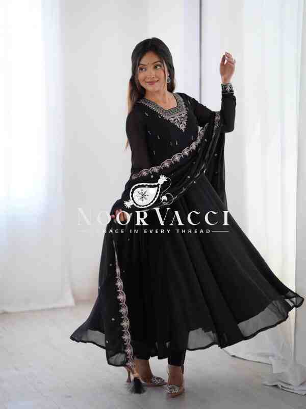 Fox Georgette Anarkali Set with Embroidery & Beads Work – Grand 6.5 M Flair - Image 5