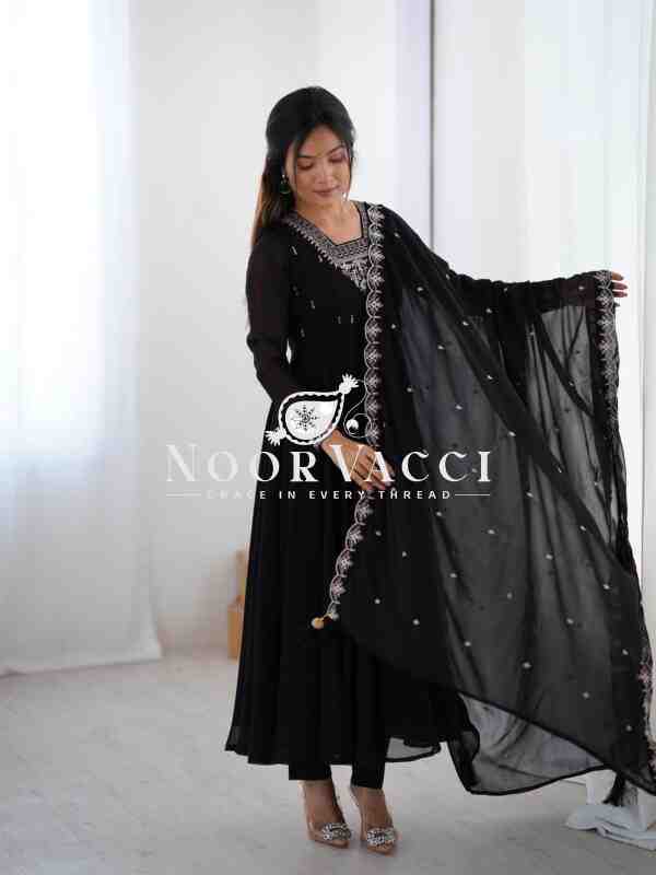 Fox Georgette Anarkali Set with Embroidery & Beads Work – Grand 6.5 M Flair - Image 3