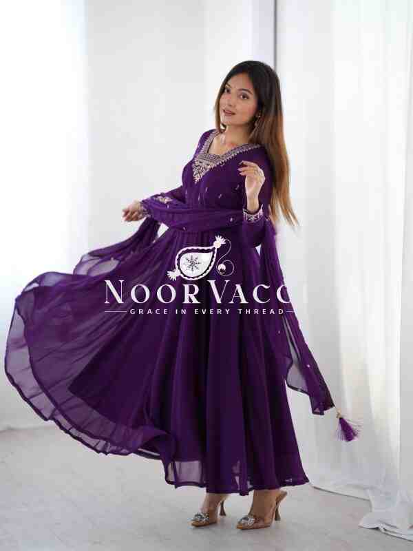 Fox Georgette Anarkali Set with Embroidery & Beads Work - Image 4