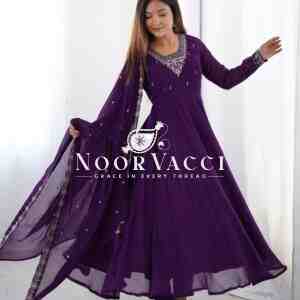 Fox Georgette Anarkali Set with Embroidery & Beads Work