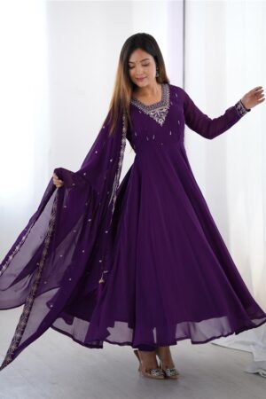 Buy Fox Georgette Anarkali Set with Embroidery & Beads Work