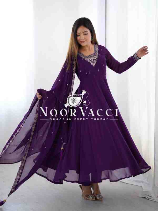 Fox Georgette Anarkali Set with Embroidery & Beads Work