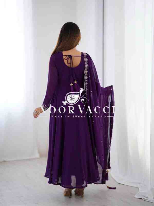 Fox Georgette Anarkali Set with Embroidery & Beads Work - Image 5