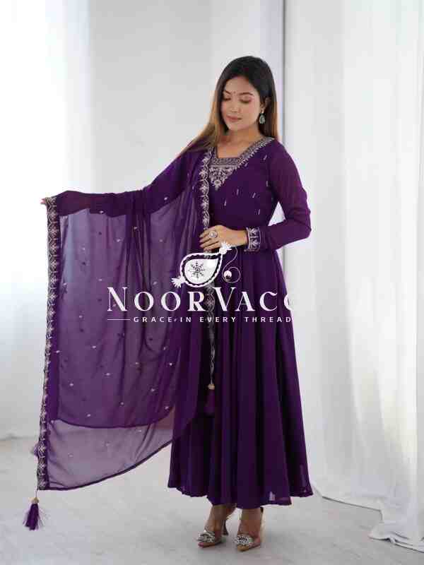 Fox Georgette Anarkali Set with Embroidery & Beads Work - Image 3