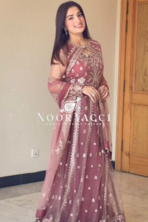 Shop Embroidered Fox Georgette Gown-Pant-Dupatta Set