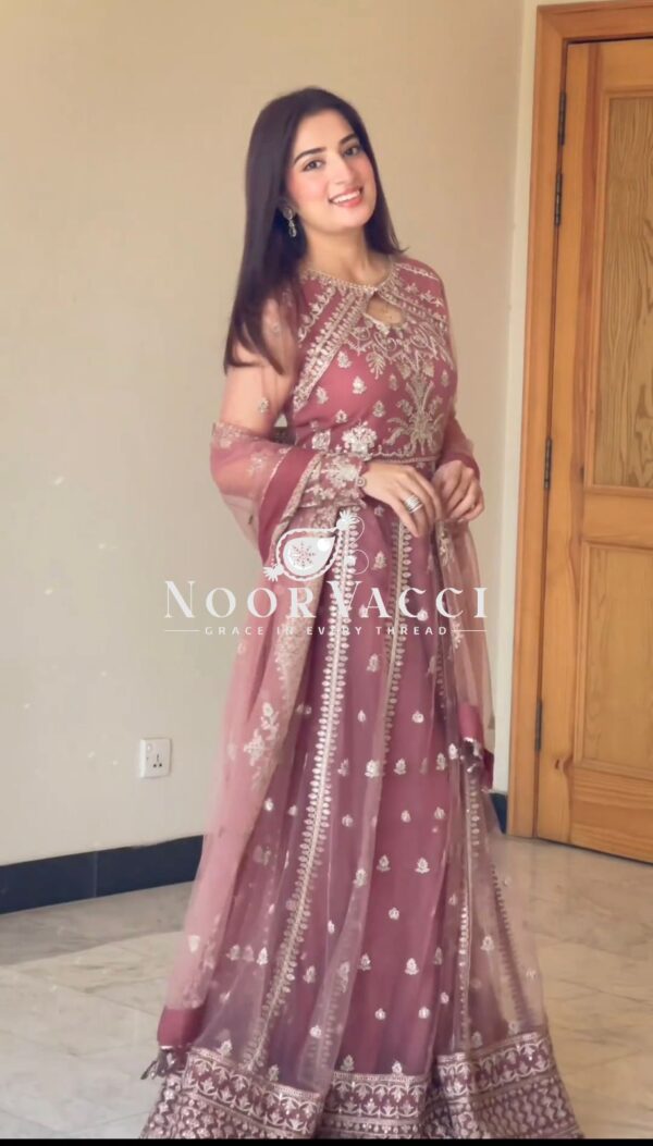 Shop Embroidered Fox Georgette Gown-Pant-Dupatta Set