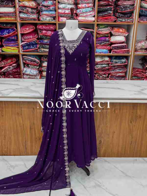 Fox Georgette Anarkali Set with Embroidery & Beads Work - Image 7