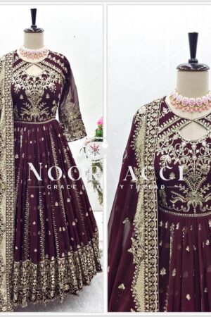 Buy Embroidered Fox Georgette Gown-Pant-Dupatta Set