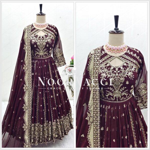Buy Embroidered Fox Georgette Gown-Pant-Dupatta Set