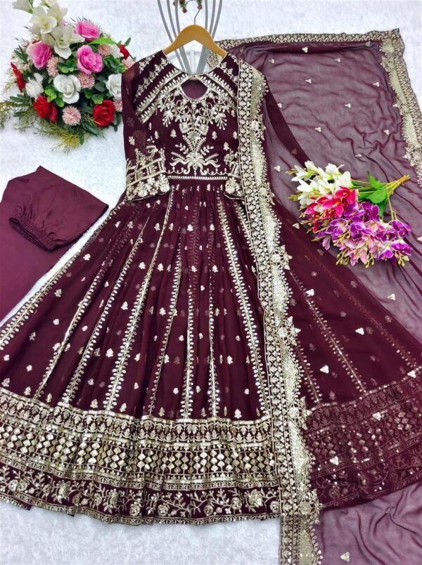 Buy Embroidered Fox Georgette Gown-Pant-Dupatta Set - Image 4