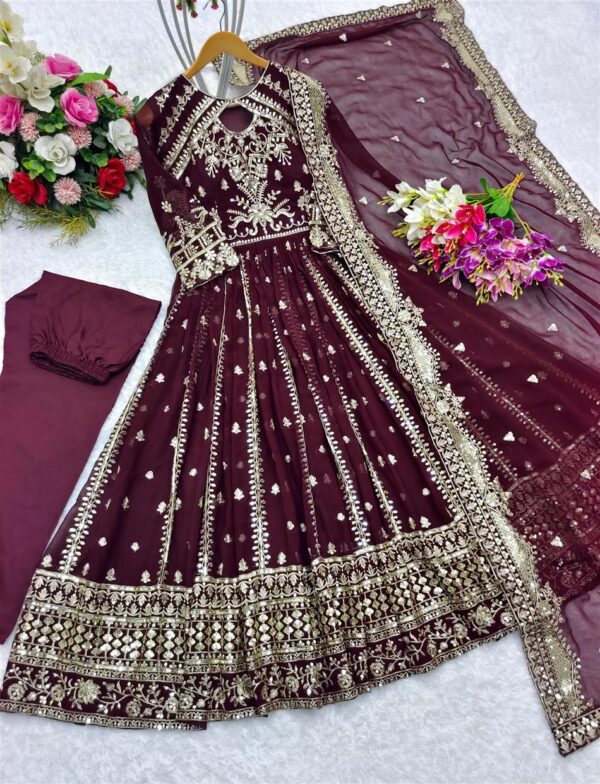 Buy Embroidered Fox Georgette Gown-Pant-Dupatta Set - Image 2