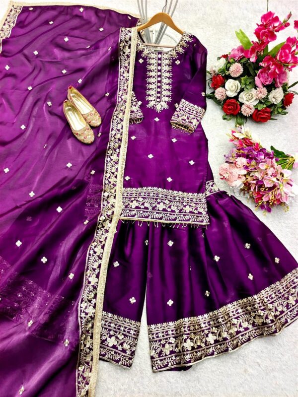 Buy Zimmy-Chu Silk Embroidered Sharara Set with Dupatta - Image 8