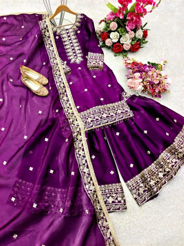 Buy Zimmy-Chu Silk Embroidered Sharara Set with Dupatta - Image 9