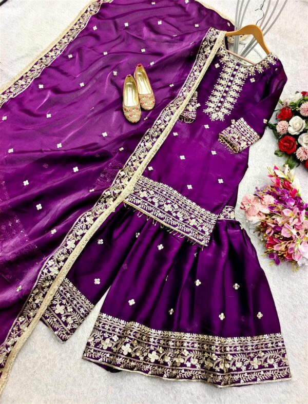 Buy Zimmy-Chu Silk Embroidered Sharara Set with Dupatta - Image 5