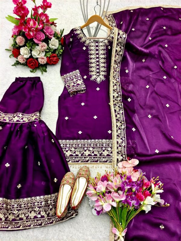 Buy Zimmy-Chu Silk Embroidered Sharara Set with Dupatta - Image 6