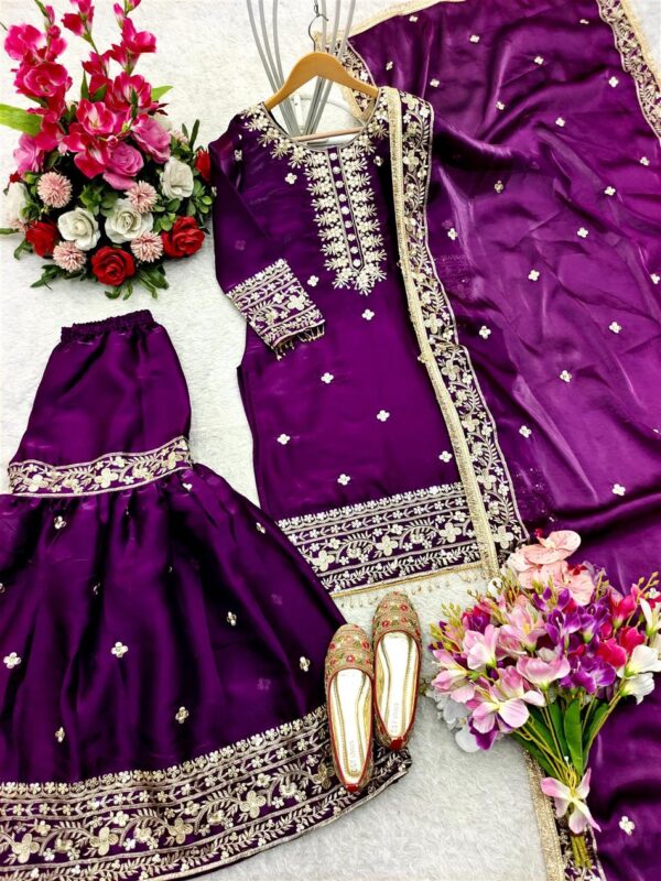 Buy Zimmy-Chu Silk Embroidered Sharara Set with Dupatta - Image 7