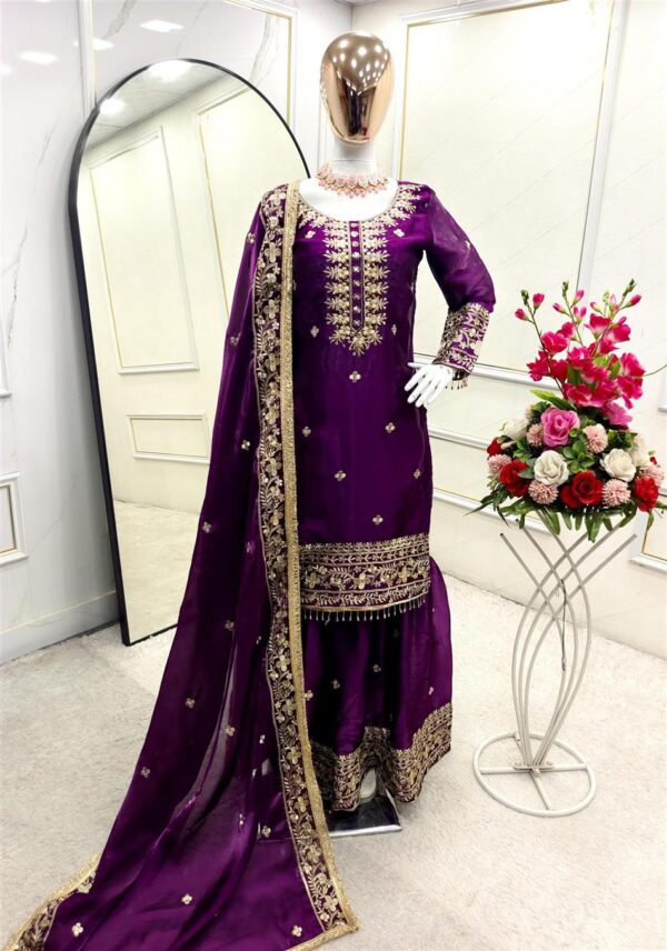 Buy Zimmy-Chu Silk Embroidered Sharara Set with Dupatta - Image 2