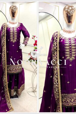 Buy Zimmy-Chu Silk Embroidered Sharara Set with Dupatta