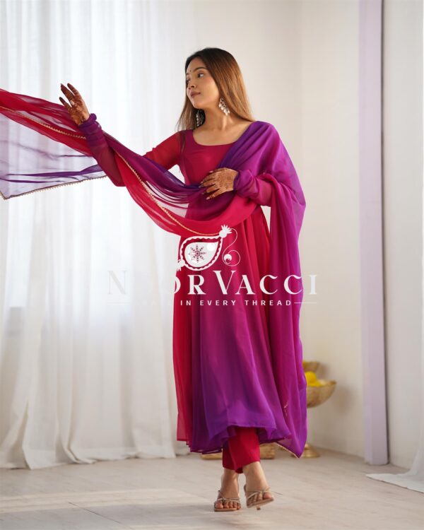 Shop Fox Georgette Colorful Padded Anarkali Set with Dupatta and Pants - Image 8