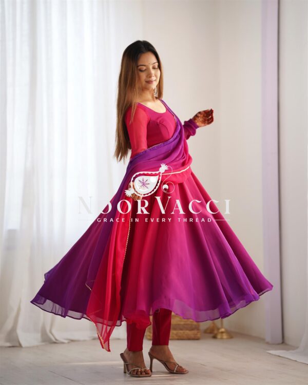 Shop Fox Georgette Colorful Padded Anarkali Set with Dupatta and Pants - Image 6