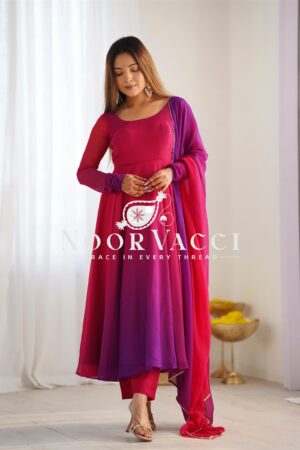 Shop Fox Georgette Colorful Padded Anarkali Set with Dupatta and Pants