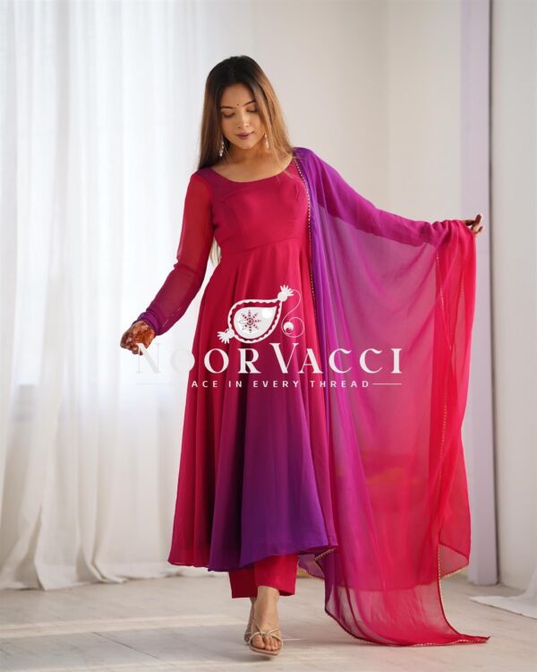 Shop Fox Georgette Colorful Padded Anarkali Set with Dupatta and Pants - Image 5